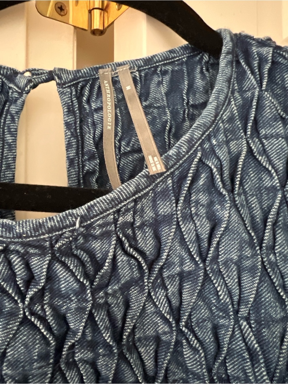 Anthropologie The Lisa Smocked Puff Sleeve Soft Denim Peasant Top in Deep Blue L - Picture 4 of 7